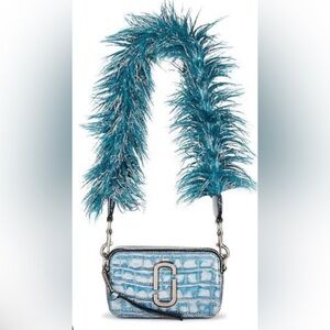 Marc Jacobs Blue Croc-Embossed Crossbody with Teal Feather Strap